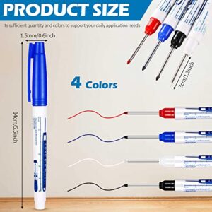 4 Pcs Deep Reach Markers Long Nose Marker Waterproof Deep Hole Marker Carpenter Ink Marker 30 mm Reach Permanent Markers and Marker Pens for Carpenters Builders Construction, 4 Colors