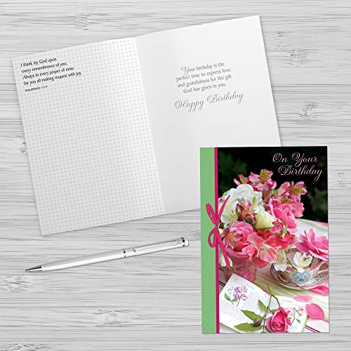 Designer Greetings Faithfully Yours Inspirational Birthday Boxed Card Assortment, Teacup Wishes with Biblical Scripture Verses (Box of 12 Greeting Cards with Envelopes), Purple (658-00510-000)