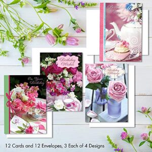 Designer Greetings Faithfully Yours Inspirational Birthday Boxed Card Assortment, Teacup Wishes with Biblical Scripture Verses (Box of 12 Greeting Cards with Envelopes), Purple (658-00510-000)