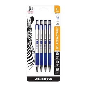 zebra pen g-301 retractable gel ink pen, stainless steel barrel, medium point, 0.7mm, black ink, 4-pack
