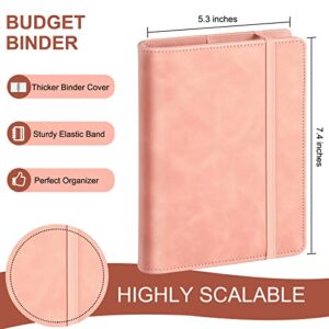 LINTRU Budget Binder with Zipper Envelopes, Money Organizer for Cash, A6 Binder with 10pcs Cash Envelopes for Budgeting, 12pcs Budget Sheets and 36pcs Stickers for Savings Binder (Pink)