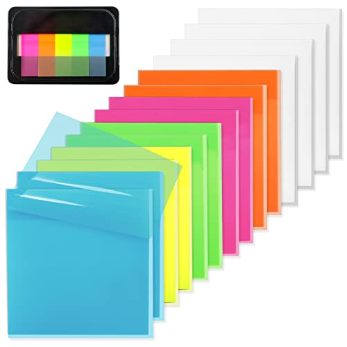 800 Sheets Transparent Sticky Notes, 3x3 Inch 14 Pads Self-Adhesive Translucent Clear See Through Sticky Post Note Bible Bookmark for Office School College Students Supplies Tabs 6 Color