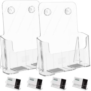 MaxGear Acrylic Brochure Holder 8.5x11 inches 2Pack, Acrylic Literature Holder Flyer Holder Pamphlet Holder Rack Card Holder Plastic Booklet Display Stand for Magazine with Clear Business Card Holder