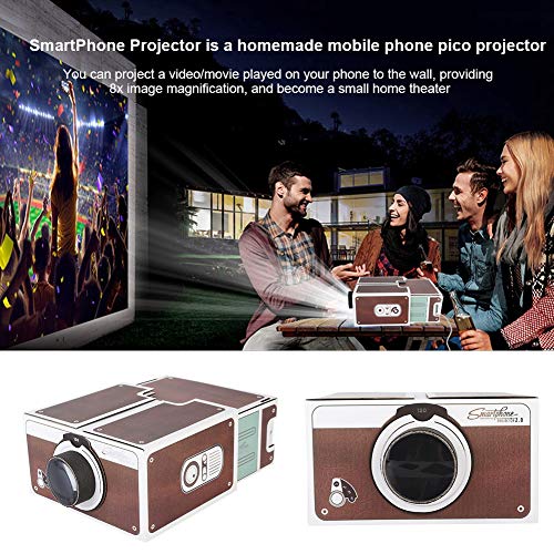 Mini Projector Simple Assemble for Home Theater,DIY Smartphone Fashionable Projector Providing 8X Image Magnification,Compatible with Smartphone, TV Stick, Games