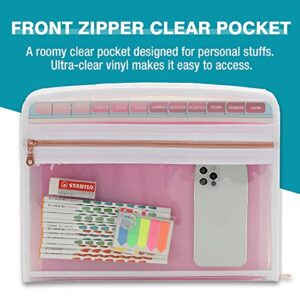 13 Pocket Expanding File Folder Organizer, Accordion File Organizer Folder, Acordian File Keeper 12 Pocket, Expandable Filing Folders for Documents, Papers Letter Size, Pink