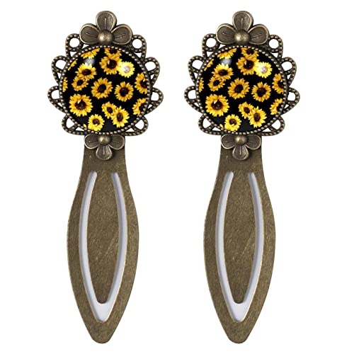 Sunflower Flowers Pattern Metal Bookmark Ruler, Bronze Book Mark Retro Bookmark for Student, Kids, Teacher, Book Club