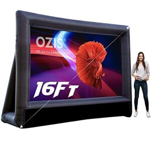 ozis 16ft inflatable outdoor and indoor movie projector screen – blow up mega cinema theater projector screen with 240w blower – supports front and rear projection – for backyard party barbecue travel