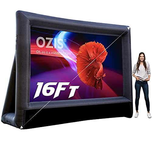 OZIS 16Ft Inflatable Outdoor and Indoor Movie Projector Screen - Blow up Mega Cinema Theater Projector Screen with 240W Blower - Supports Front and Rear Projection - for Backyard Party Barbecue Travel