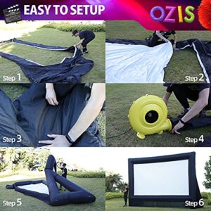 OZIS 16Ft Inflatable Outdoor and Indoor Movie Projector Screen - Blow up Mega Cinema Theater Projector Screen with 240W Blower - Supports Front and Rear Projection - for Backyard Party Barbecue Travel