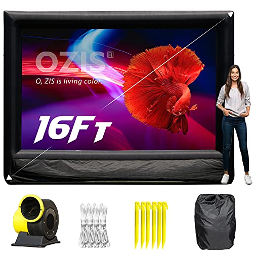 OZIS 16Ft Inflatable Outdoor and Indoor Movie Projector Screen - Blow up Mega Cinema Theater Projector Screen with 240W Blower - Supports Front and Rear Projection - for Backyard Party Barbecue Travel