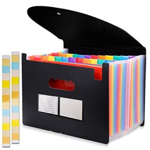 24 pockets expanding file folder with cover accordian file organizer portable a4 letter size file box,high capacity plastic colored paper document organizer filing folder organizer