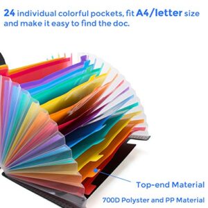 24 Pockets Expanding File Folder with Cover Accordian File Organizer Portable A4 Letter Size File Box,High Capacity Plastic Colored Paper Document Organizer Filing Folder Organizer