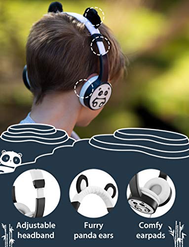 Planet Buddies Kids Headphones, On Ear Headphones for Kids, Volume Safe with Music Sharing for Children, Foldable Wired Earphones for School, Travel, Phone, Kindle - Panda