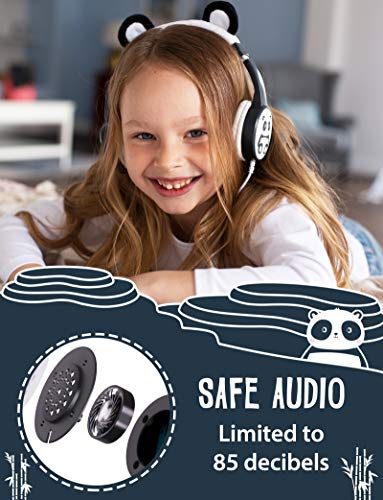 Planet Buddies Kids Headphones, On Ear Headphones for Kids, Volume Safe with Music Sharing for Children, Foldable Wired Earphones for School, Travel, Phone, Kindle - Panda