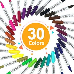 Lelix 30 Colors Permanent Markers, Fine Point, Assorted Colors, Works on Plastic,Wood,Stone,Metal and Glass for Kids Adult Coloring Doodling Marking