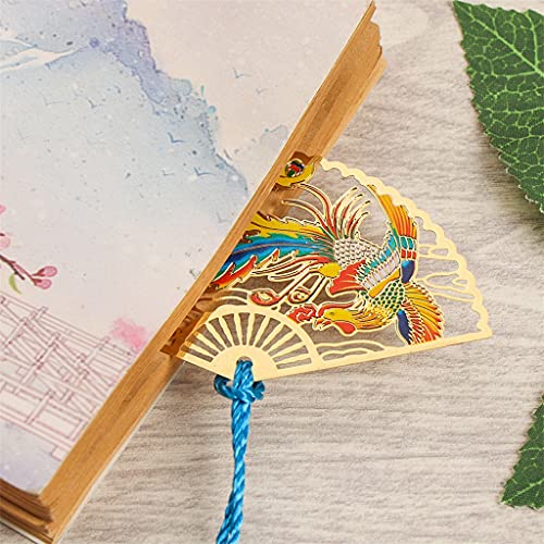 TJLSS Bookmark Chinese Style Folding Fan Brass Retro Book Clip Pagination Flower Tassel School Office Supplies (Size : A)