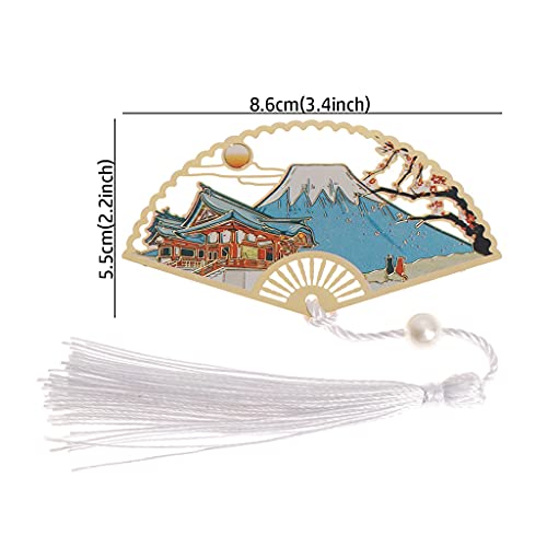 TJLSS Bookmark Chinese Style Folding Fan Brass Retro Book Clip Pagination Flower Tassel School Office Supplies (Size : A)