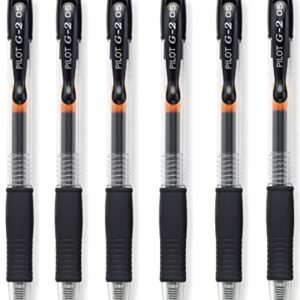 Pilot G2 Black Retractable Rollerball Pen Pens Extra Fine Gel Ink Refillable 0.5mm Nib Tip 0.3mm Line G2-5 (Pack Of 6)