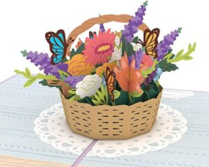 lovepop flower basket pop up card, 5×7 – 3d card for mom, card for wife, paper flower card, thank you card, thinking of you, appreciation card
