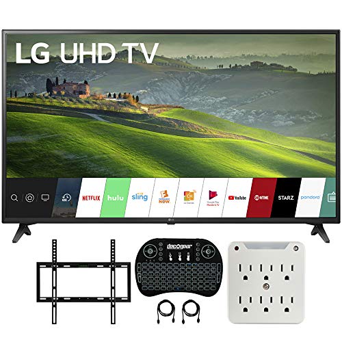 LG 49UM6900 49-inch HDR 4K UHD Smart IPS LED TV Bundle with Deco Mount Flat Wall Mount Kit, Deco Gear Wireless Backlit Keyboard and 6-Outlet Surge Adapter with Night Light