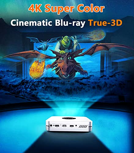 Portable Projector 3D Blu-ray/4K Super Color, 600ANSI(9500LM) Projector Cinema-Grade True 3D-300-inch Super-Color Blu-ray Experience, Support Side Projection/Wireless Same Screen HiFi Speaker