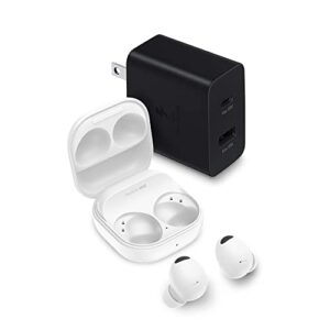 samsung galaxy buds 2 pro + 35w dual port wall charger bundle, true wireless bluetooth earbuds w/noise cancelling, hi-fi sound, white and usb c adapter, super fast charging block, black