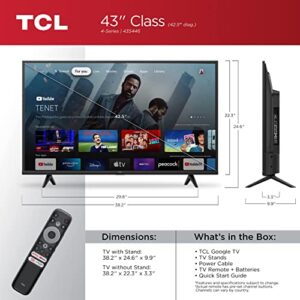 TCL 43" Class 4-Series 4K UHD HDR Smart Google TV – 43S446, 2022 Model