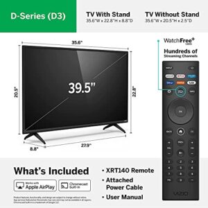VIZIO 40-inch D-Series Full HD 1080p Smart TV with Apple AirPlay and Chromecast Built-in, Alexa Compatibility Model D40f-J09 + Free Wallmount (Renewed)