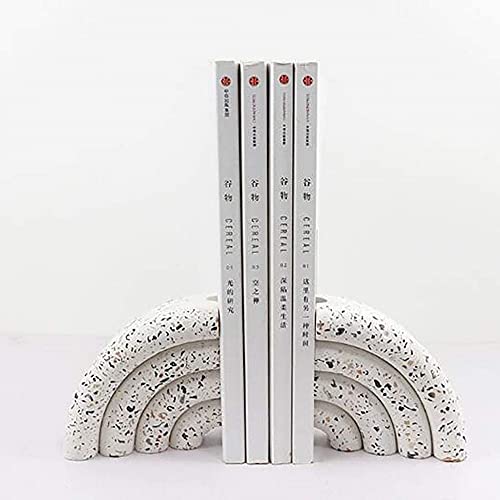 WYOERN Fan-Shaped Terrazzo Bookends Handmade Book Ends Supports for Shelves Heavy Duty Books End Office Book Stopper