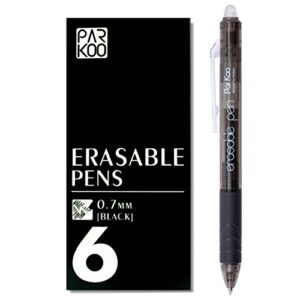 parkoo retractable erasable gel pens clicker, fine point, make mistake disappear, black ink for note taking and crossword puzzles, 6-pack