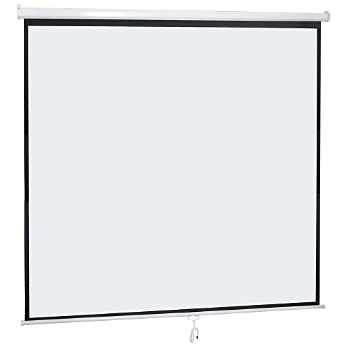 Smartxchoices 120" HD Manual Projector Screen 1.1 Format with Auto Lock Anti-Crease Home Theater Office Wall Mounted Ceiling Pull Down Projection 1.1 Gain Matte White,View Size: 84 x 84 inches