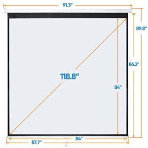 Smartxchoices 120" HD Manual Projector Screen 1.1 Format with Auto Lock Anti-Crease Home Theater Office Wall Mounted Ceiling Pull Down Projection 1.1 Gain Matte White,View Size: 84 x 84 inches