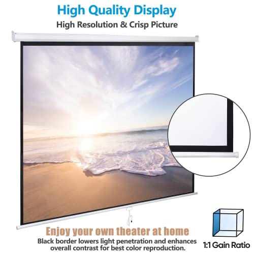 Smartxchoices 120" HD Manual Projector Screen 1.1 Format with Auto Lock Anti-Crease Home Theater Office Wall Mounted Ceiling Pull Down Projection 1.1 Gain Matte White,View Size: 84 x 84 inches