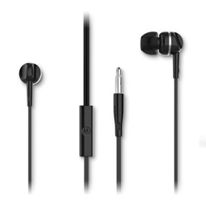 motorola wired earbuds with microphone – earbuds 105 corded in-ear headphones, control button for calls/music, comfortable lightweight easy-grip ear buds, clear bass sound, noise isolation – black