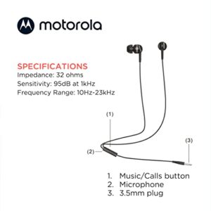 Motorola Wired Earbuds with Microphone - Earbuds 105 Corded in-Ear Headphones, Control Button for Calls/Music, Comfortable Lightweight Easy-Grip Ear Buds, Clear Bass Sound, Noise Isolation - Black