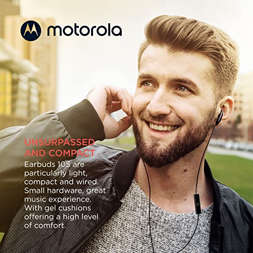 Motorola Wired Earbuds with Microphone - Earbuds 105 Corded in-Ear Headphones, Control Button for Calls/Music, Comfortable Lightweight Easy-Grip Ear Buds, Clear Bass Sound, Noise Isolation - Black