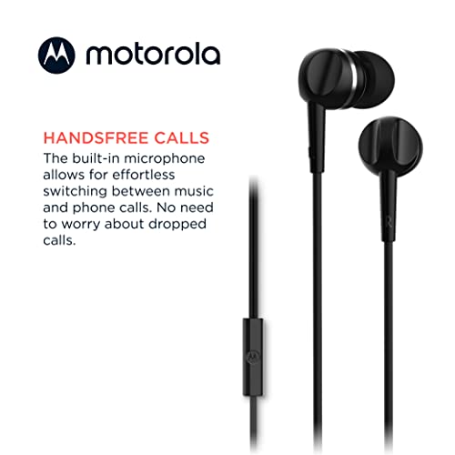 Motorola Wired Earbuds with Microphone - Earbuds 105 Corded in-Ear Headphones, Control Button for Calls/Music, Comfortable Lightweight Easy-Grip Ear Buds, Clear Bass Sound, Noise Isolation - Black