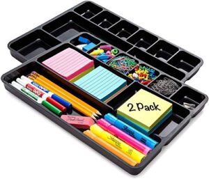 desk drawer organizer tray with 9 storage compartments – for home and office – perfect organizing pens, pencils, paper clips, sticky notes and all your supplies – 2 pack