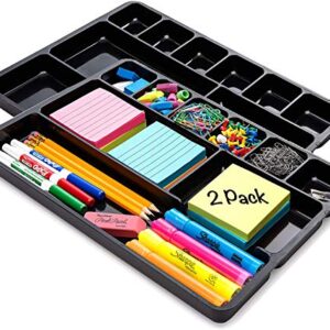 Desk Drawer Organizer Tray with 9 Storage Compartments - For Home and Office - Perfect Organizing Pens, Pencils, Paper Clips, Sticky Notes and all your Supplies - 2 Pack