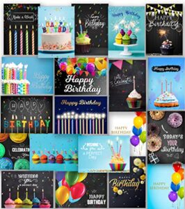 100 happy birthday cards in bulk with envelopes, stickers and generic birthday greetings inside – large 5×7 inches, 20 unique designs notes, thick cardstock, matte finished in a sturdy box