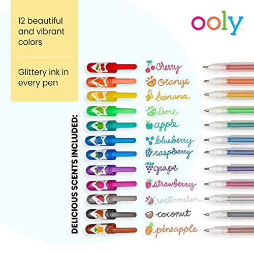 OOLY, Yummy Yummy Scented Glitter Gel Pens, Set of 12, For Note Taking, Scrapbooking, Journaling. Colorful Art Supplies Cute School Supplies for Kids or Teens, Multicolor Drawing Pens