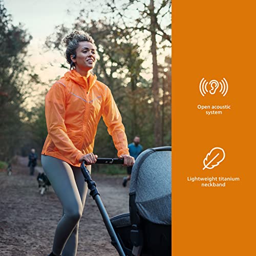 Philips GO A6606 Open-Ear Bone Conduction Bluetooth Headphones with Lightweight Neckband, Waterproof, Black