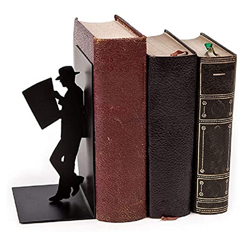 Wonzonewd File Sorters Iron Figure Bookends Reading Book Support Retro Non-Skid Book Ends Stoppers Home Office Table Desktop Decor (Color : A)