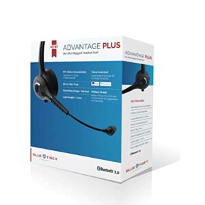 Blue Tiger Advantage Plus Wireless Bluetooth Headset - Professional Trucker and Office Headset with Microphone - Durable, Noise Cancelling, Clear Sound, Long Battery Life, No Wires - 36 Hour Talk Time