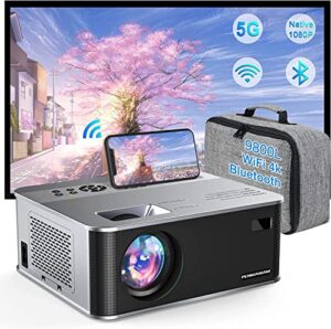 1080p hd projector, 5g wifi bluetooth 4k projector, penmama 9800l movie mini projector with zoom/±15° keystone/ 300″ display/phone mirroing, compatible with hdmi, vga, usb, phone, tv, laptop, pc, ps5