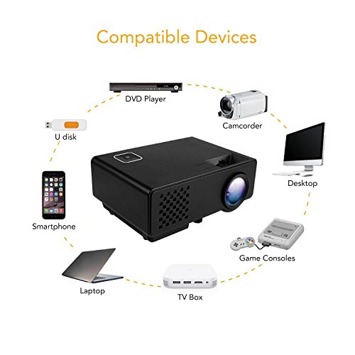 GAOHAILONG Mini Projector Portable Multimedia 1000 Lumens Home Theater Movies Parties 1080P HD and HDMI USB VGA AV ATV Input led, Black