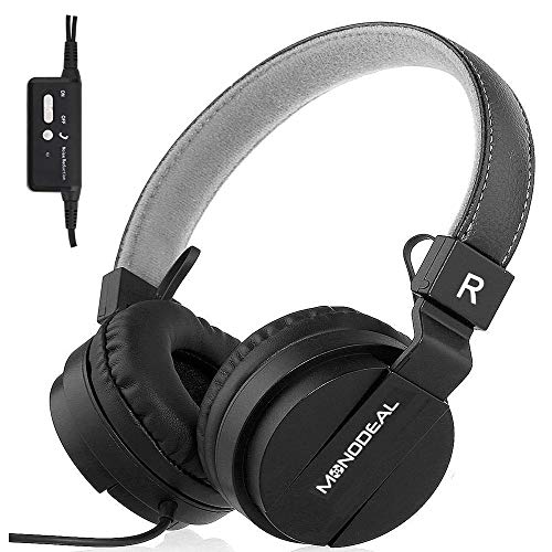 MONODEAL Active Noise Cancelling Headphones with Microphone/Controller, Lightweight Wired Earphones On Ear, Deep Bass Foldable Travel Headset with Carrying Case, 20 Hours Playtime - Black …