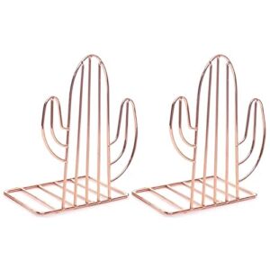 szyawsd file sorters 1pair creative cactus shaped metal bookends book support stand desk organizer storage holder shelf for school office supplies (color : rose gold)