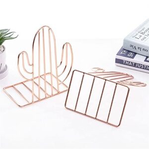 SZYAWsd File Sorters 1Pair Creative Cactus Shaped Metal Bookends Book Support Stand Desk Organizer Storage Holder Shelf for School Office Supplies (Color : Rose Gold)