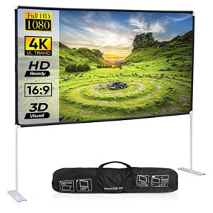 zeny projector screen with stand 100 inch 16:9 hd washable & wrinkle free 4k projection screen for outdoor movie double side video screen for home theater,camping